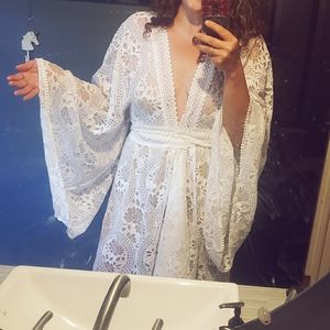 Boho handmade lace wedding dress